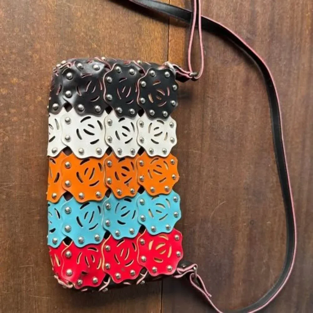 Multi-Color Floral Cutout Leather Crossbody Bag